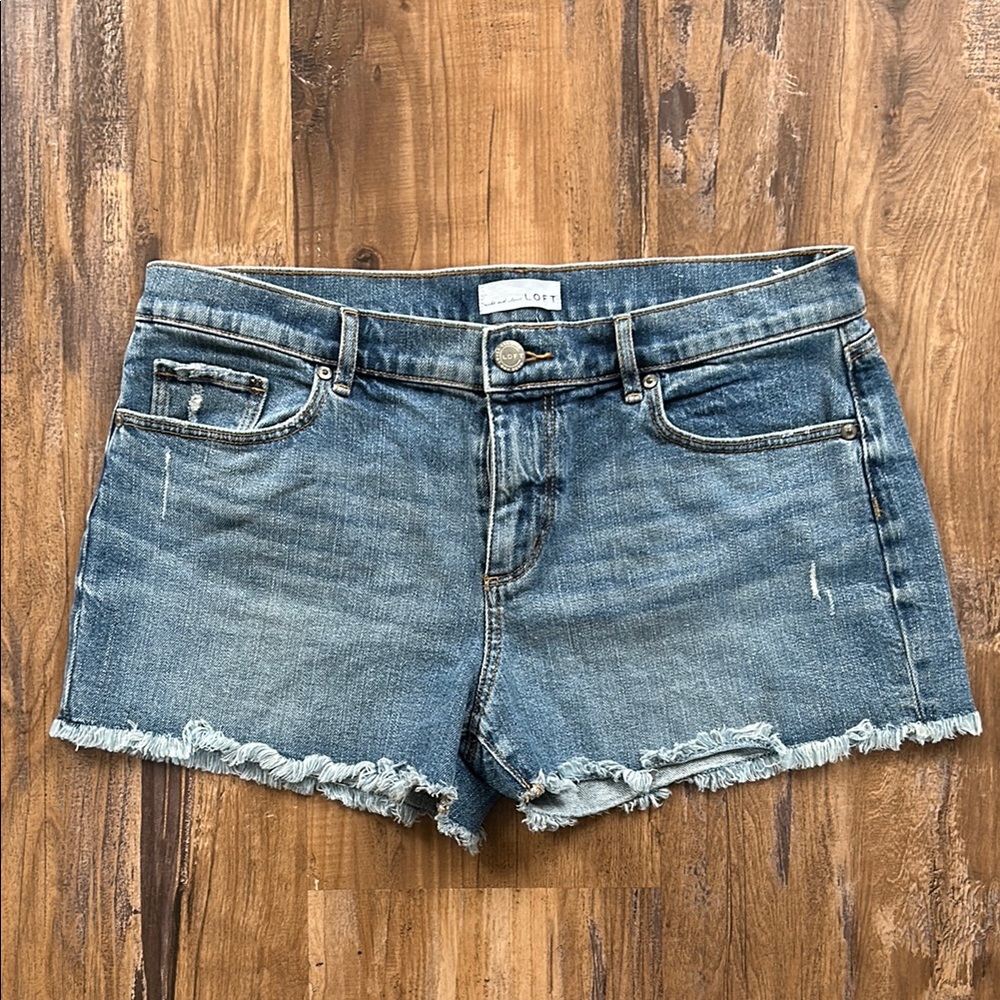 Loft Blue Jean Shorts Distressed Frayed Hem